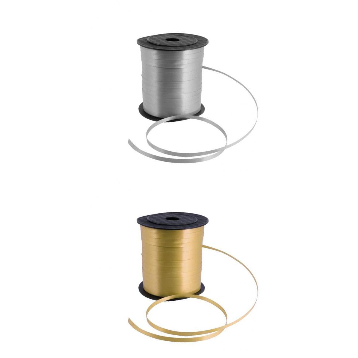 2 Pieces 225M Balloon Curling Ribbon Wedding Birthday Gift Party Silver+Gold