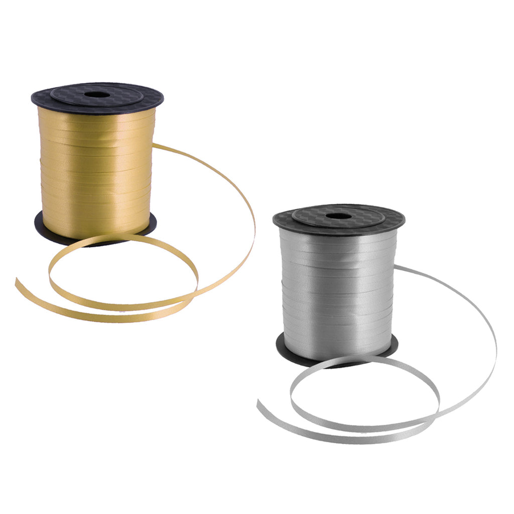 2 Pieces 225M Balloon Curling Ribbon Wedding Birthday Gift Party Silver+Gold