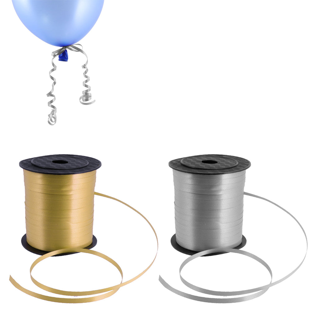 2 Pieces 225M Balloon Curling Ribbon Wedding Birthday Gift Party Silver+Gold