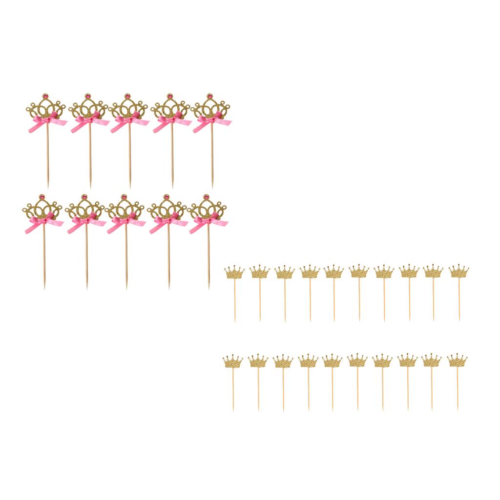 40pcs Glitter Crown Cake Topper Cupcake Picks Paper Cake Decor Photo Prop