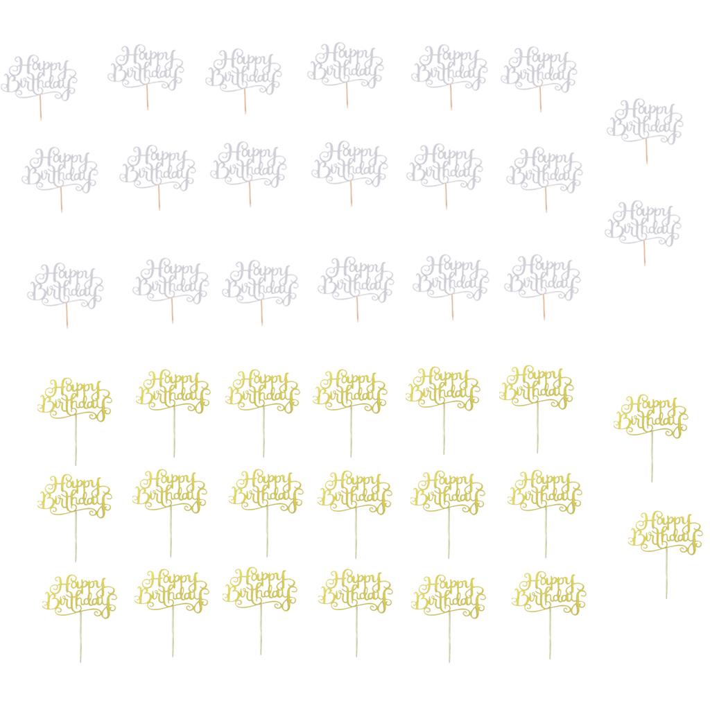 40 Pieces Glitter Happy Birthday Cake Cupcake Topper Home Party Decorations