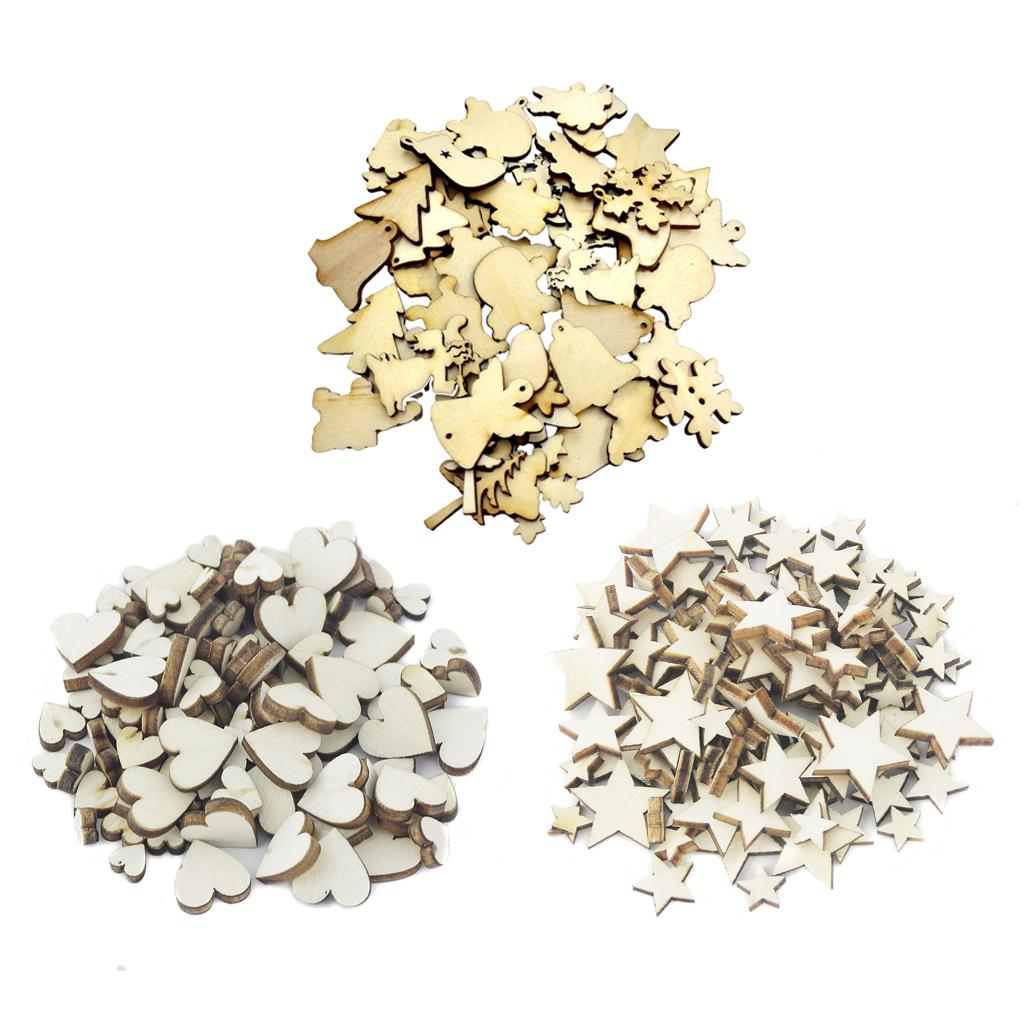 250pcs Assorted Sizes Shapes Natural Wood Pieces for Cardmaking Scrapbooking