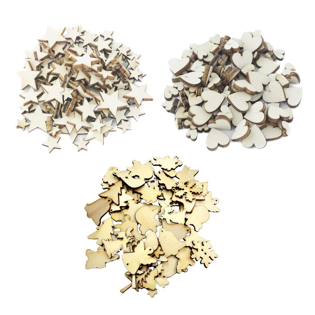 250pcs Assorted Sizes Shapes Natural Wood Pieces for Cardmaking Scrapbooking