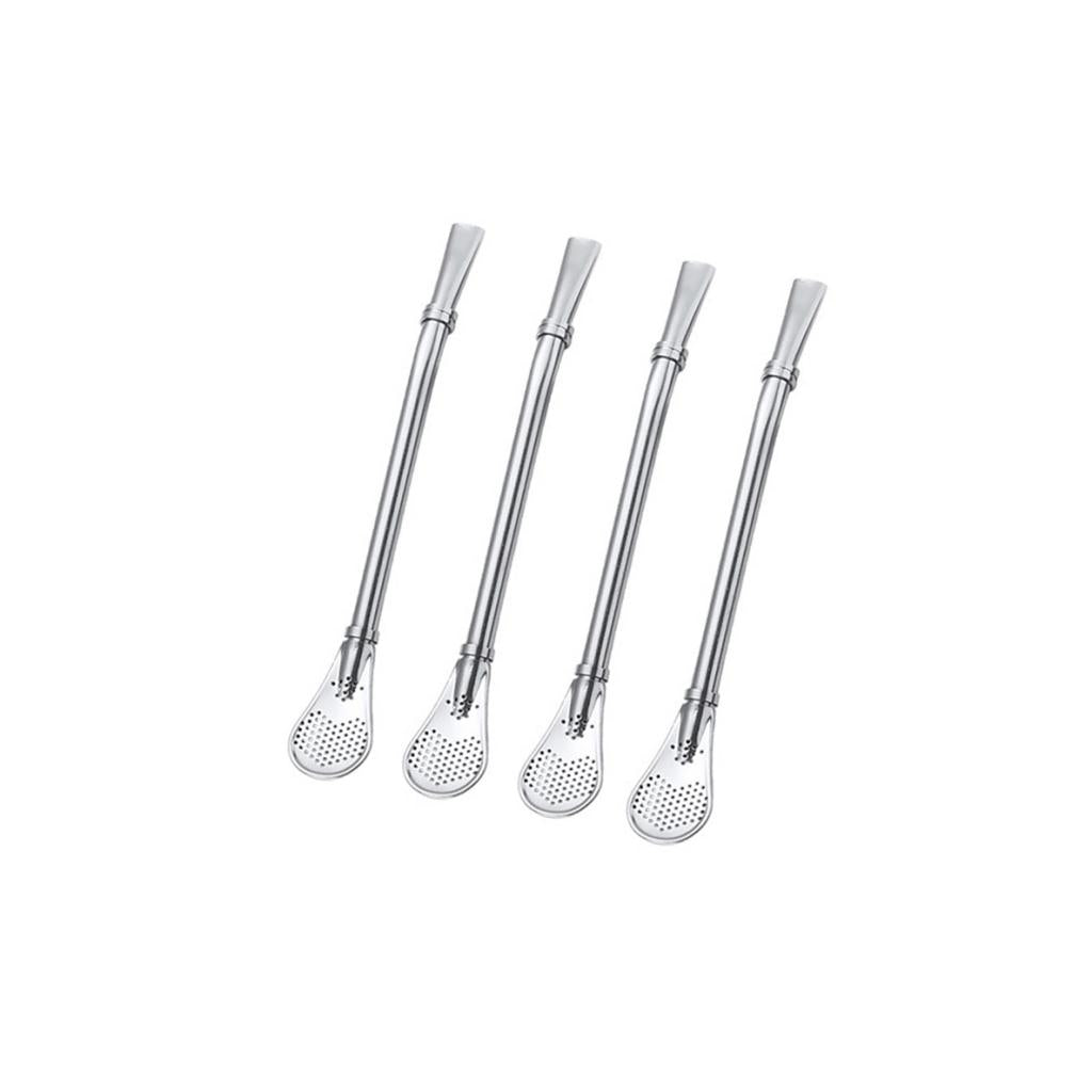 4 Pcs Drinking Filtered Straw Spoon Strainer Infuser 15.7cm Silver Bareware