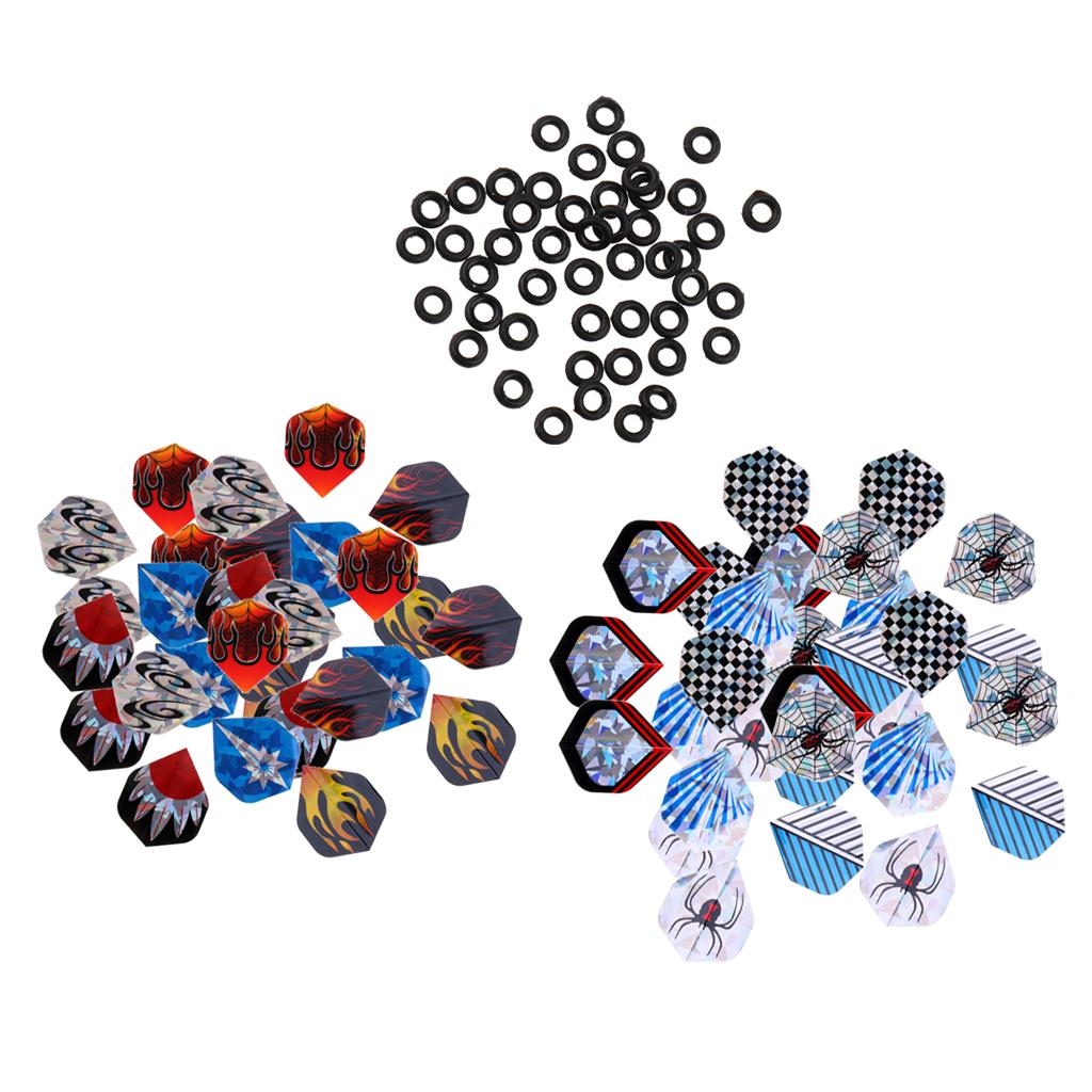 60Pcs Standard Dart Flights Plus 100Pcs Shaft O-Rings Washers Gasket Grommet