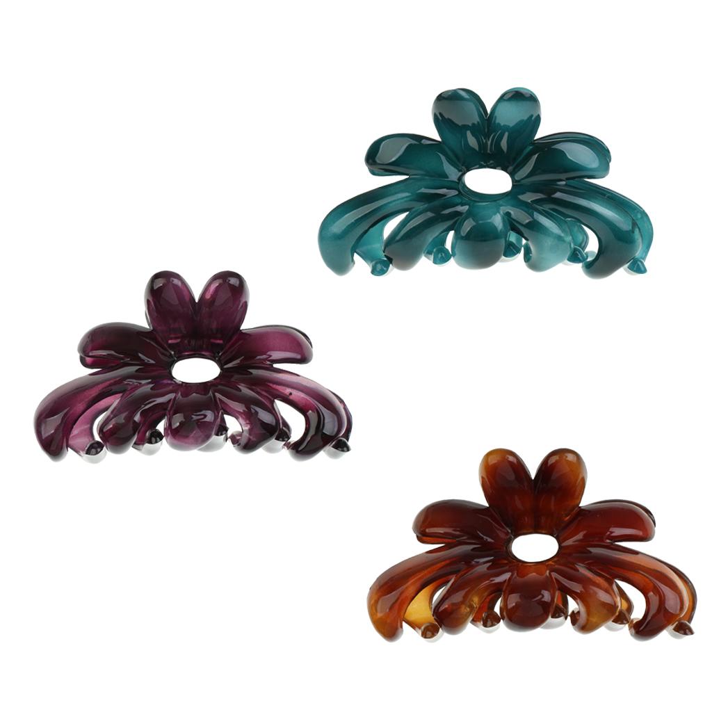 3 Piece Simple Design Floral Gorgeous Color Acrylic Hair Claw Clip Accessory