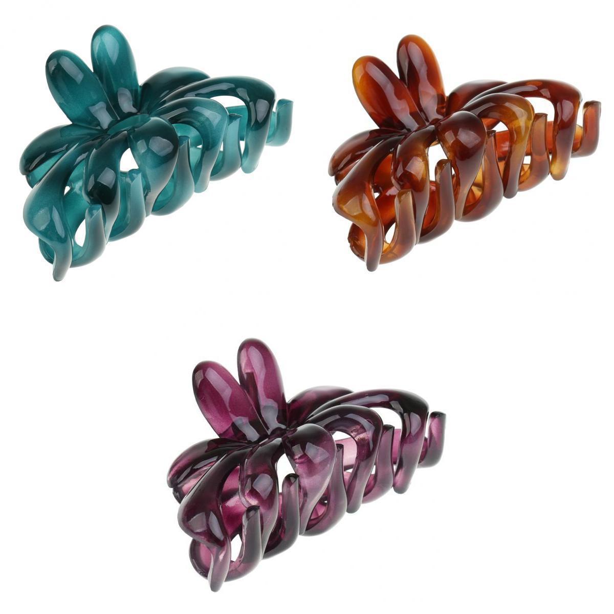 3 Piece Simple Design Floral Gorgeous Color Acrylic Hair Claw Clip Accessory