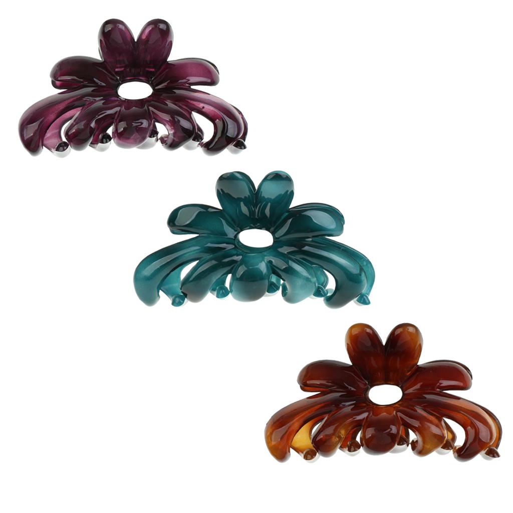 3 Piece Simple Design Floral Gorgeous Color Acrylic Hair Claw Clip Accessory