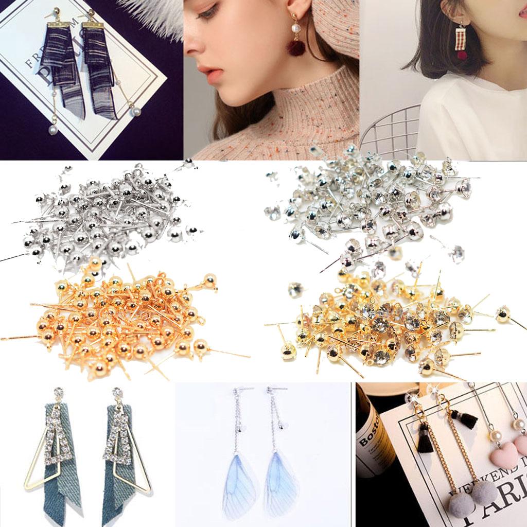 200 Pieces Ear Stud Rhinestone Ball Ear Post Stud with Loop Earring Findings