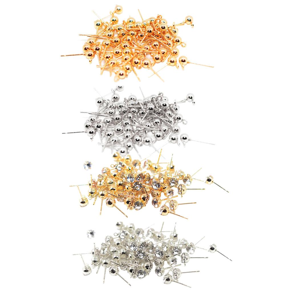 200 Pieces Ear Stud Rhinestone Ball Ear Post Stud with Loop Earring Findings