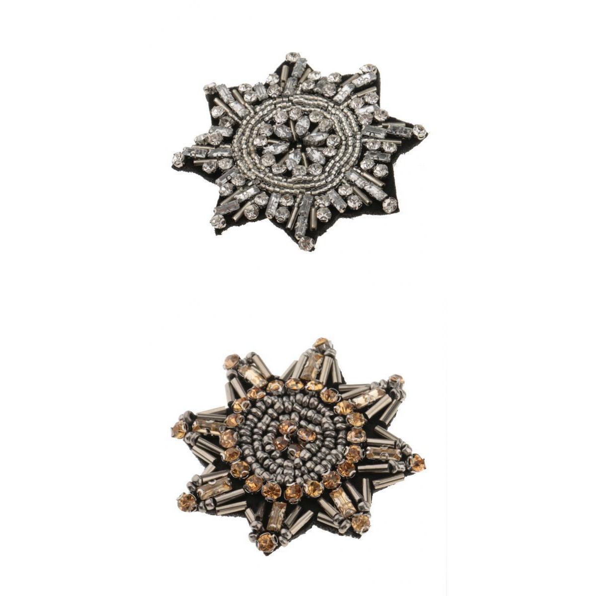 2 Pieces Eight Pointed Star Beads Rhinestone Applique Sew on Patch
