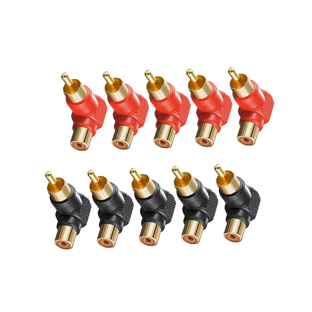 10 Pieces RCA Right Angle Connector Male To Female 90 Degree Adapters