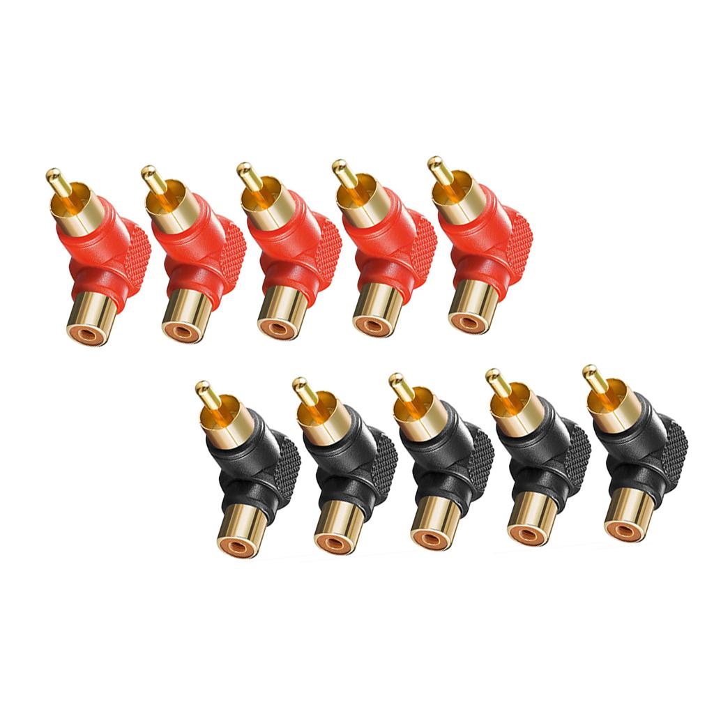 10 Pieces RCA Right Angle Connector Male To Female 90 Degree Adapters