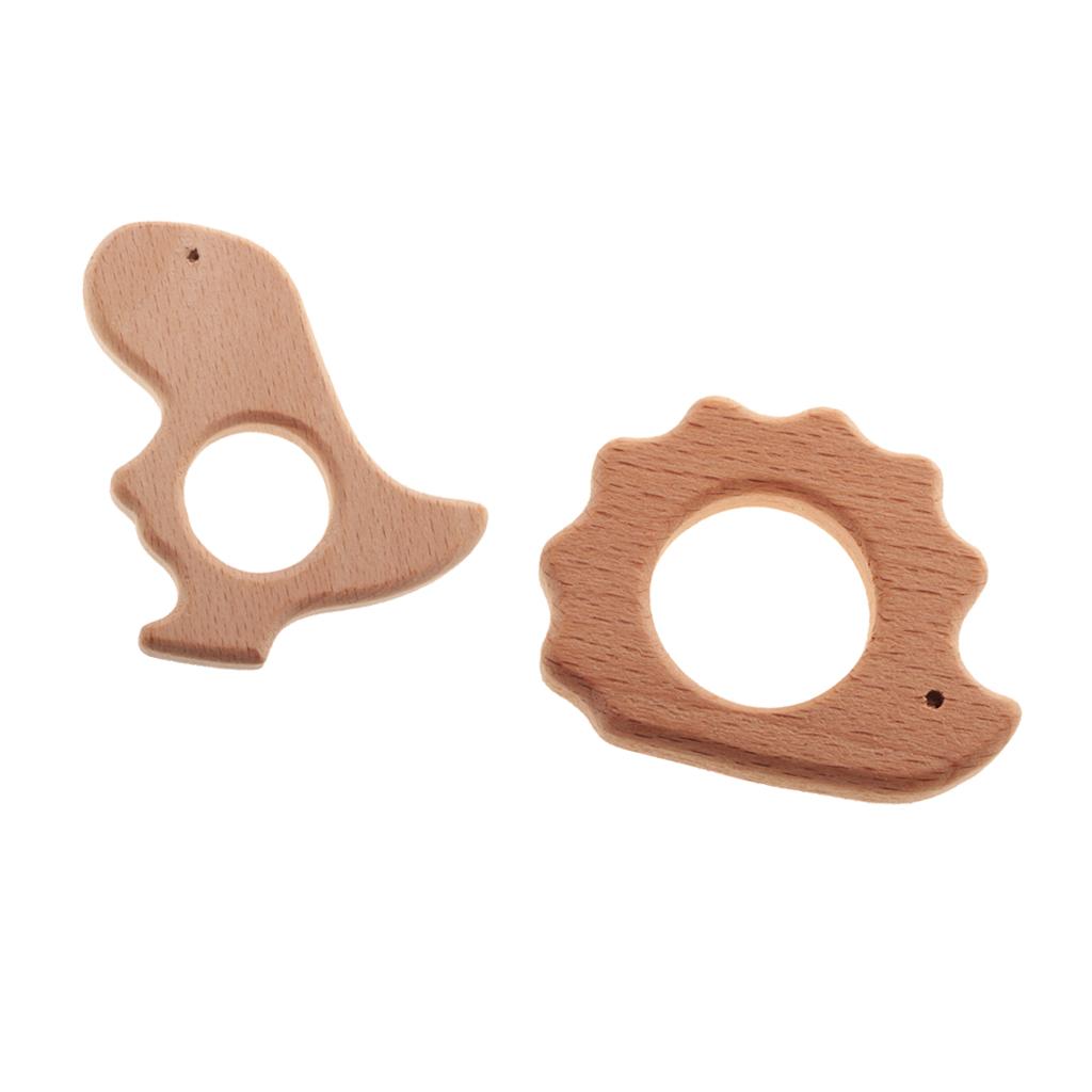 2pcs Wooden Hedgehog Dinosaur Shape Baby Teething Ring Teether Toy DIY Craft