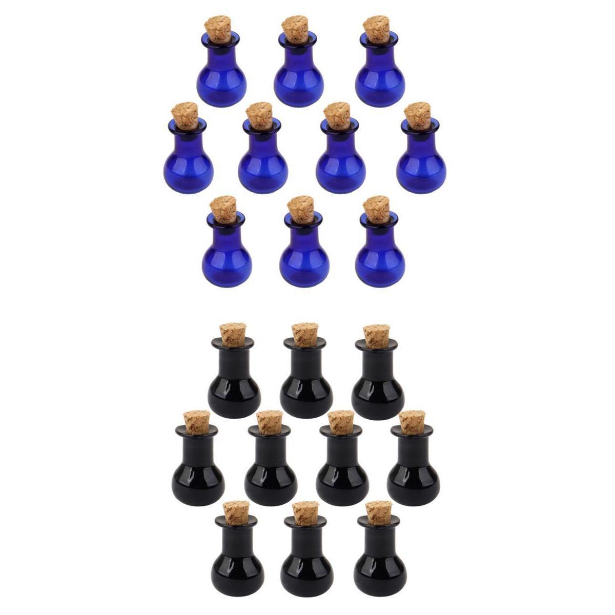 20pcs Mini Glass Bottle Vials Empty Sample Jars with Cork Stopper Black Blue