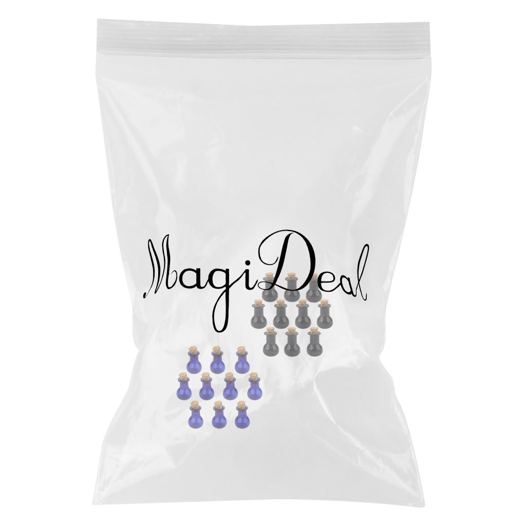 20pcs Mini Glass Bottle Vials Empty Sample Jars with Cork Stopper Black Blue