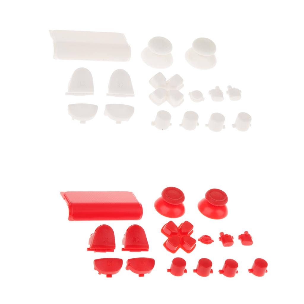 2 Set L2 R2 L1 R1 Grip Caps Buttons Mod for Sony PS4 Controller White+Red