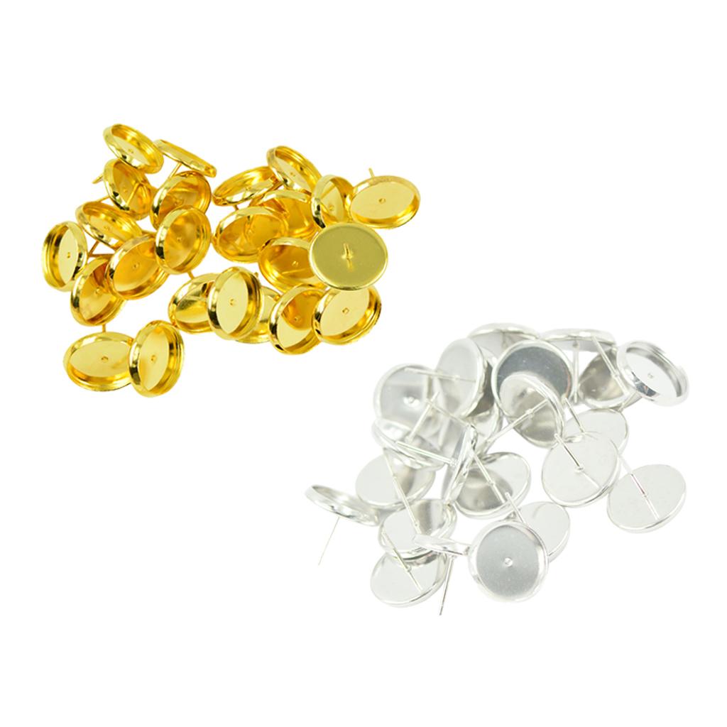 48pcs Vintage 12mm Round Earring Blank Ear Post Cabochon Setting Ear Studs