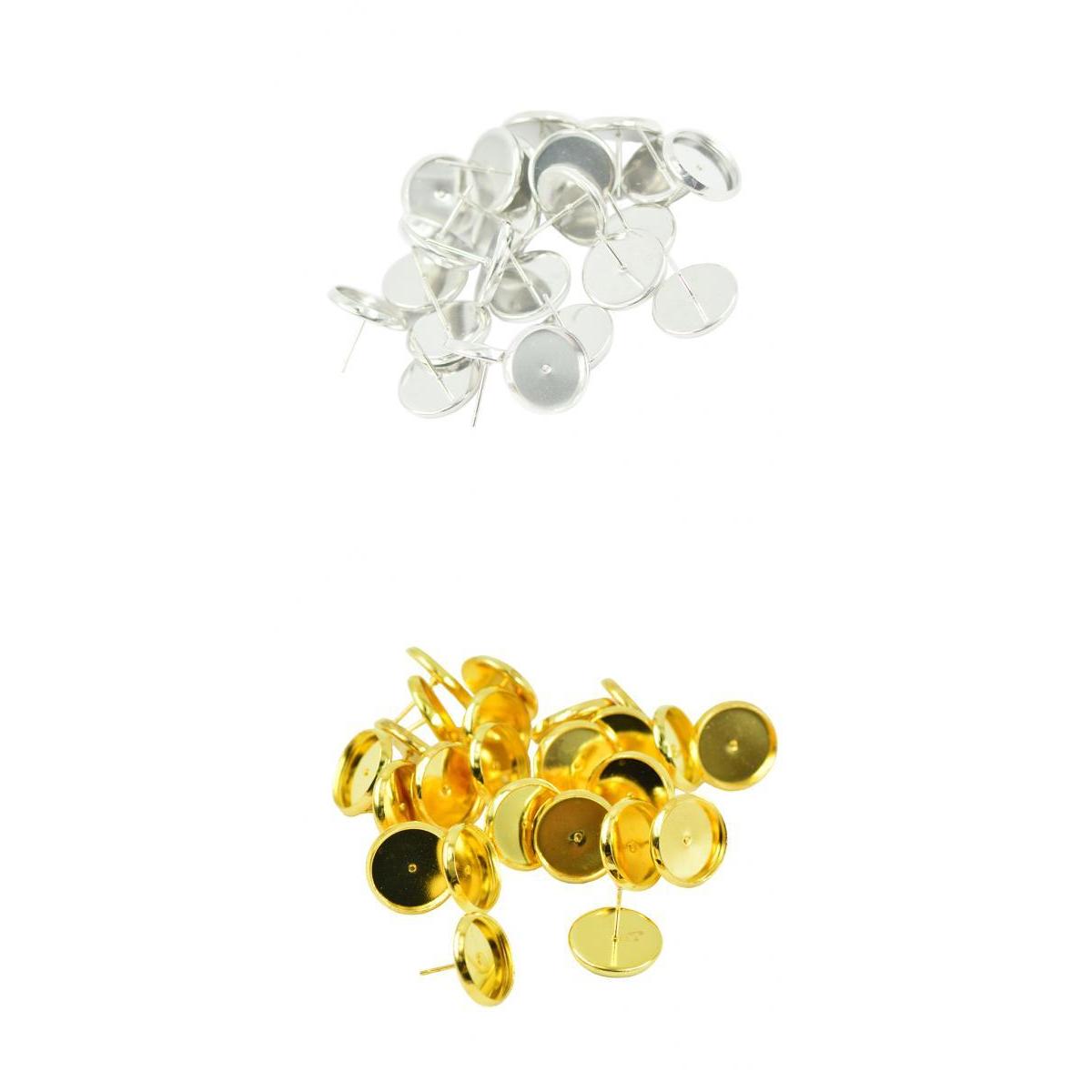48pcs Vintage 12mm Round Earring Blank Ear Post Cabochon Setting Ear Studs