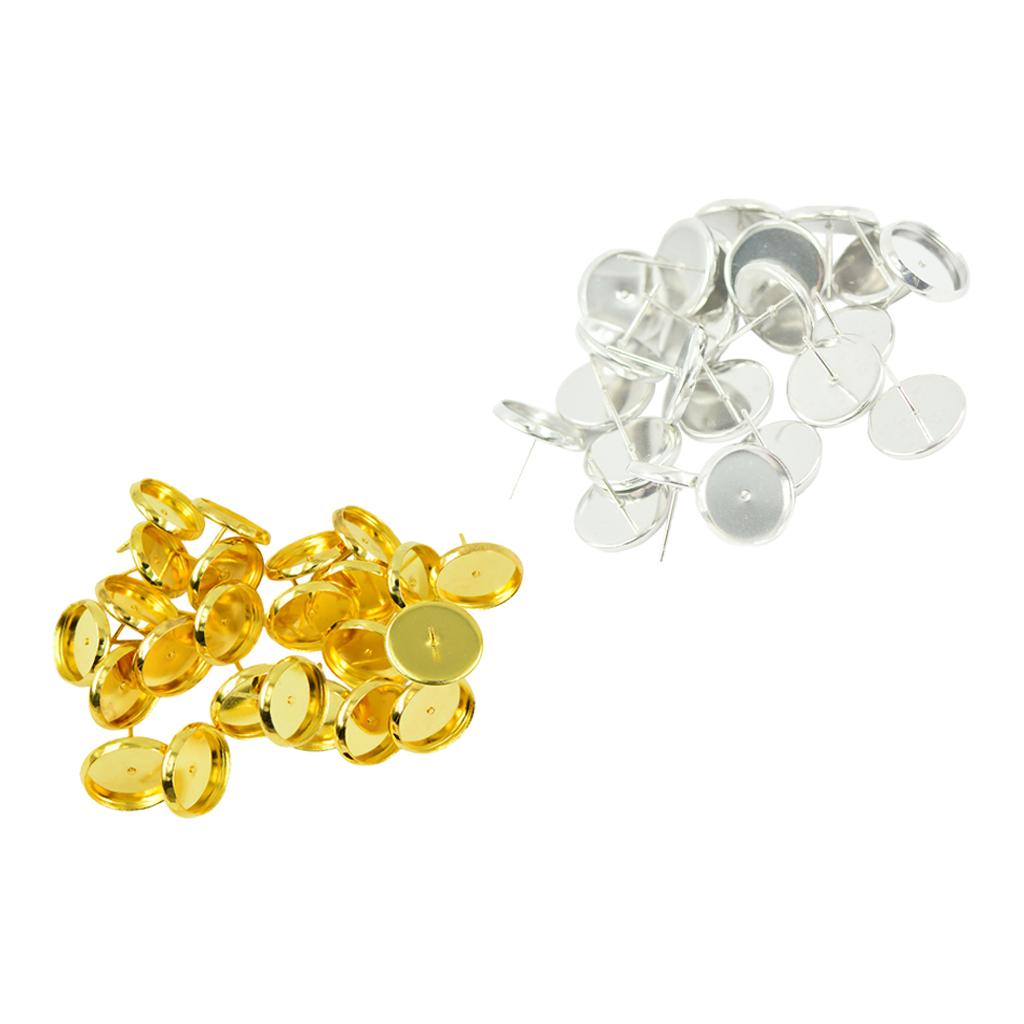 48pcs Vintage 12mm Round Earring Blank Ear Post Cabochon Setting Ear Studs
