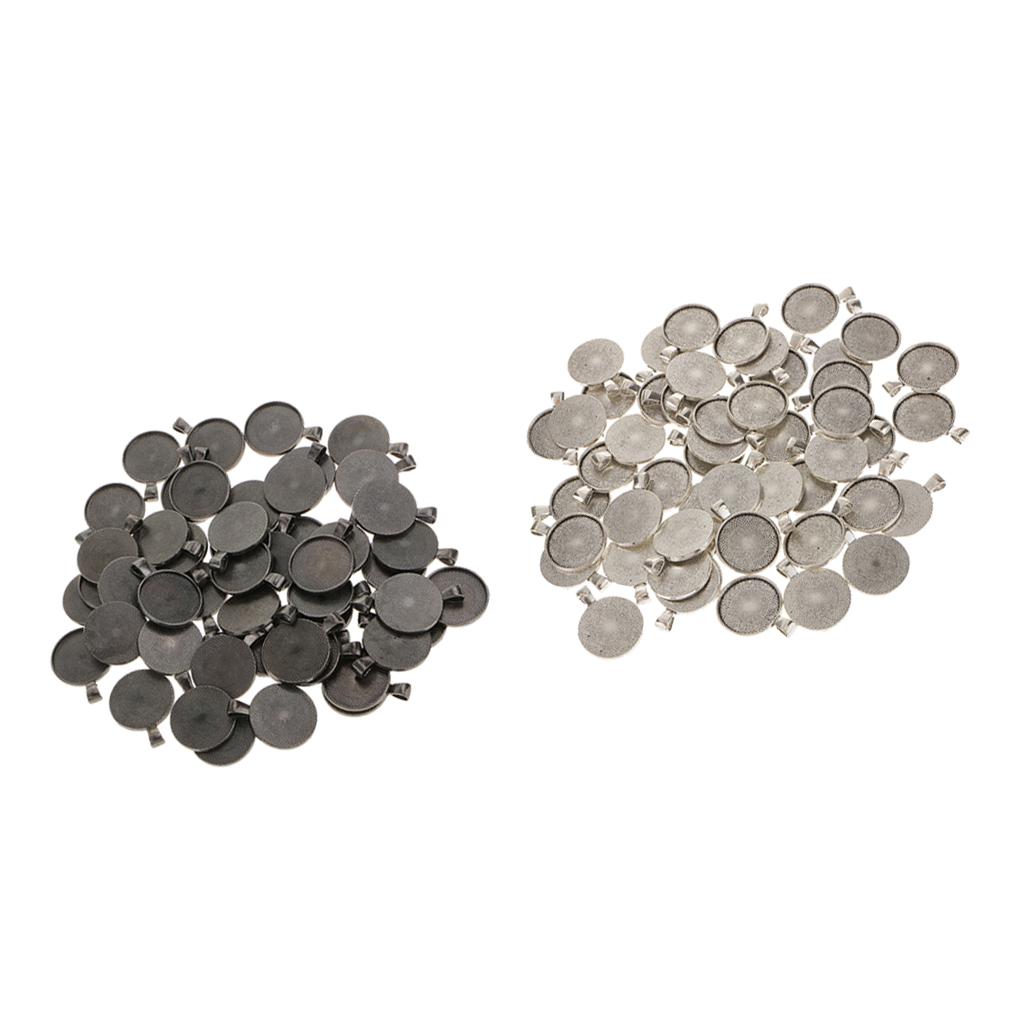 100pcs 25mm Black Antique Silver Base Pendant Trays Cabochon Cameo Settings