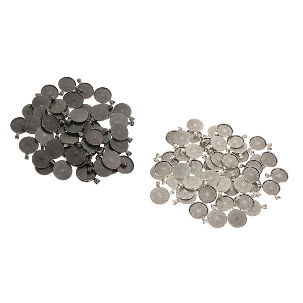 100pcs 25mm Black Antique Silver Base Pendant Trays Cabochon Cameo Settings