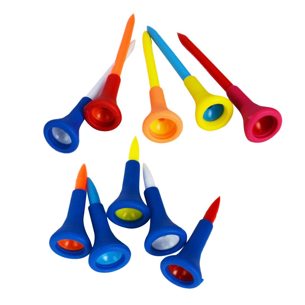 10 Pieces Durable Rubber Cushion Top Golf Tees Random Color 42mm + 83mm