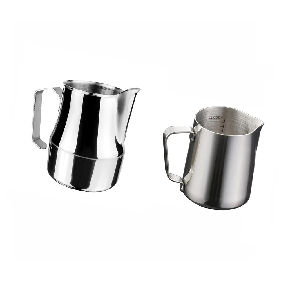 2 Piece Stainless Steel Espresso Coffee Pitcher Milk Frothing Jug 350ml
