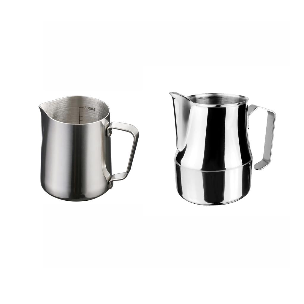 2 Piece Stainless Steel Espresso Coffee Pitcher Milk Frothing Jug 350ml