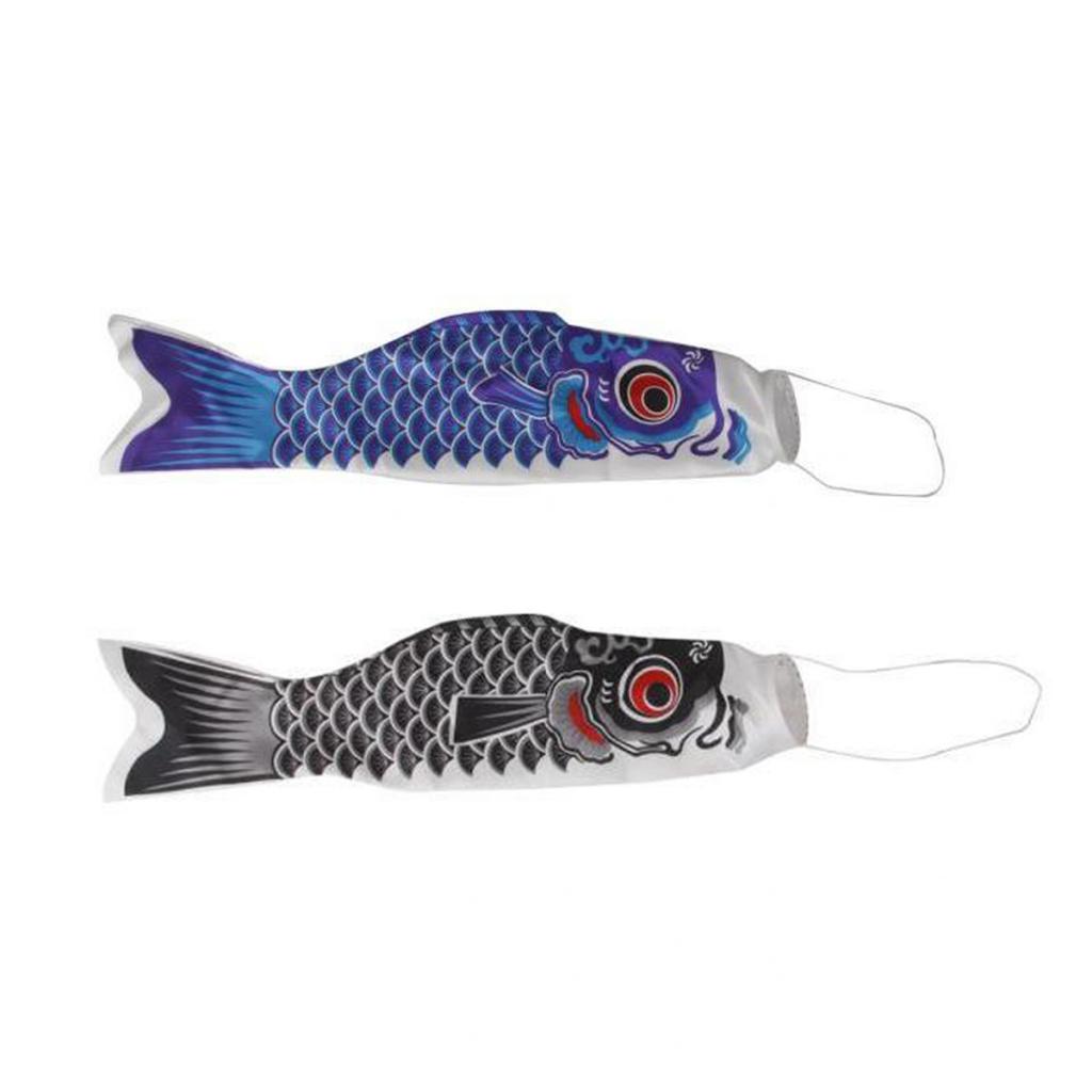 70cm Japanese Windsock Carp Flag Koinobori Sailfish Wind Streamer Black+Blue