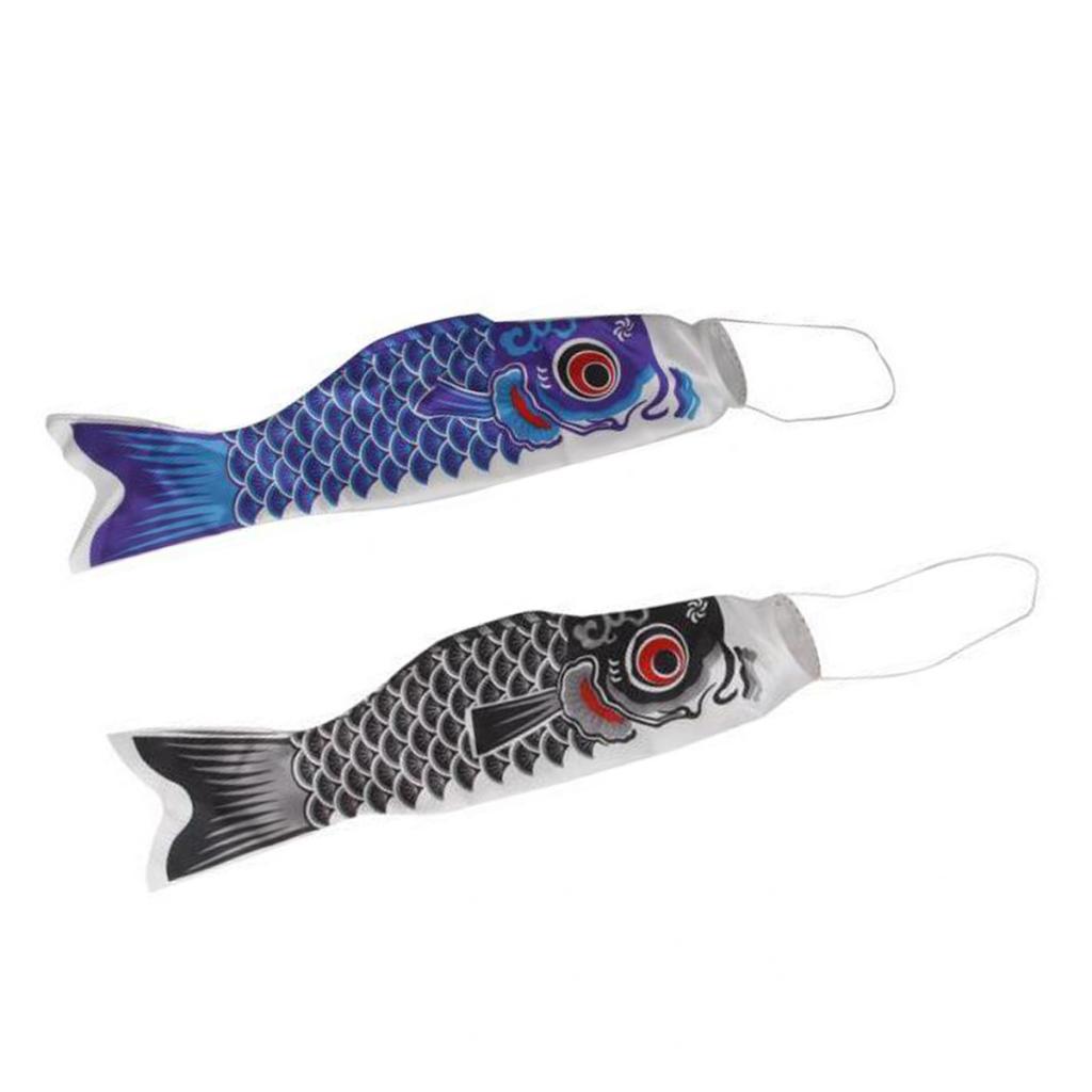 70cm Japanese Windsock Carp Flag Koinobori Sailfish Wind Streamer Black+Blue