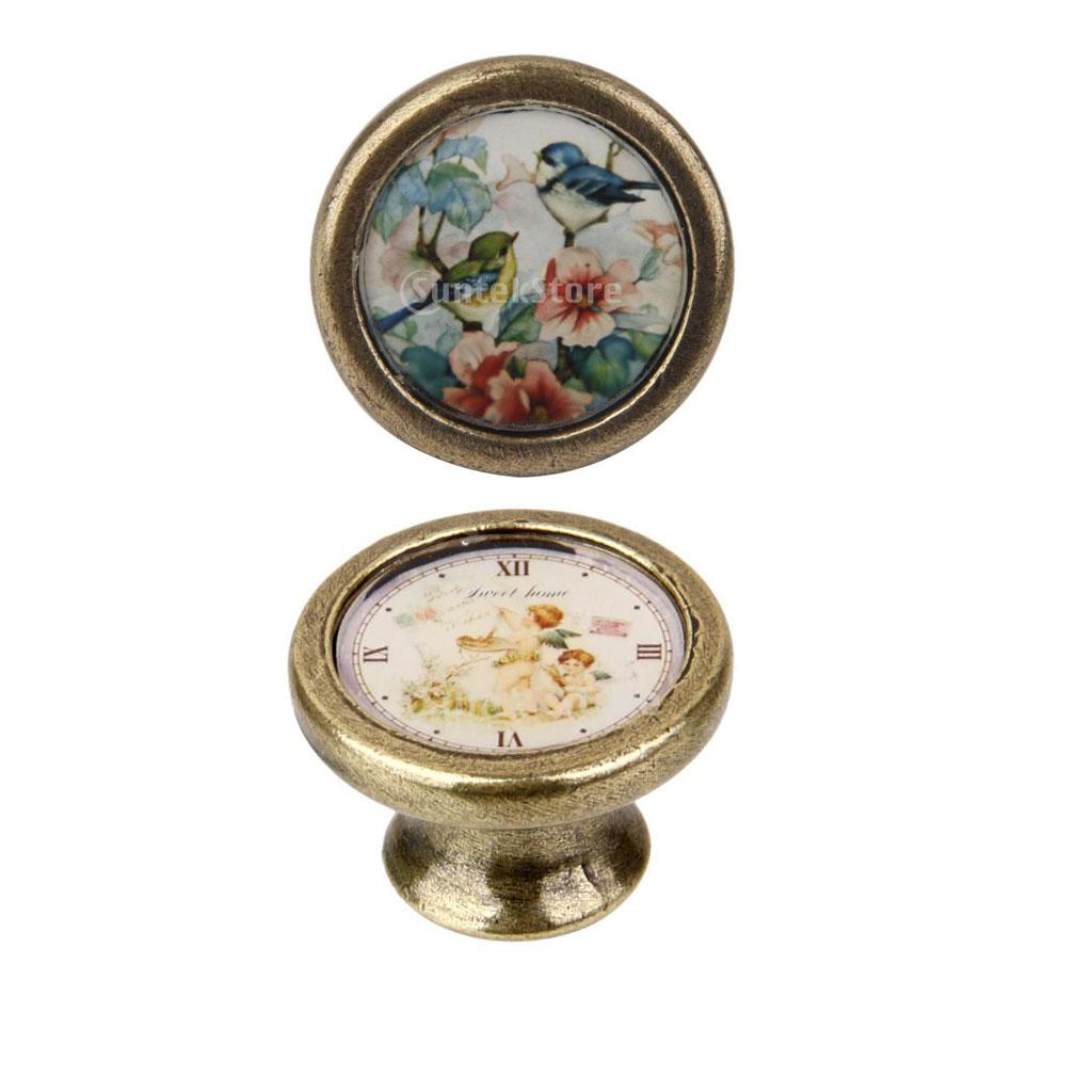 2 Pieces Girl&Birds Print Cabinet Door Drawer Handle Bin Pull Knobs Hardware