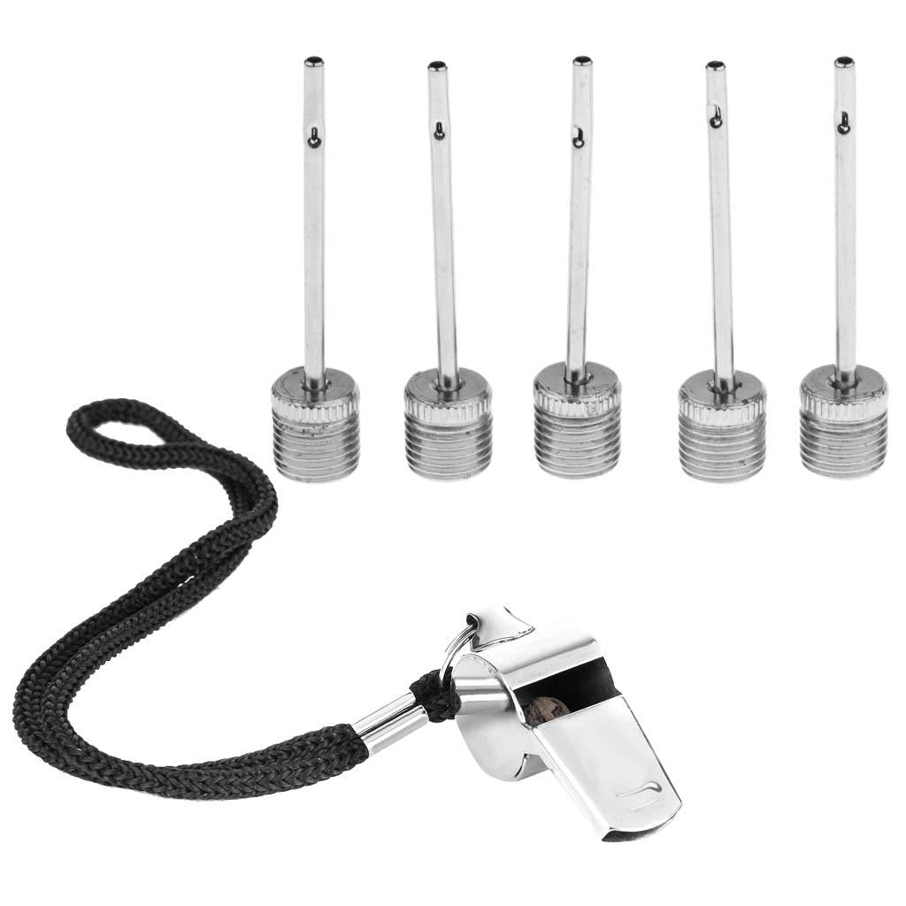 5 Pcs Sports Soccer Basketball Football Ball Pump Needle + 1 pcs Whistle
