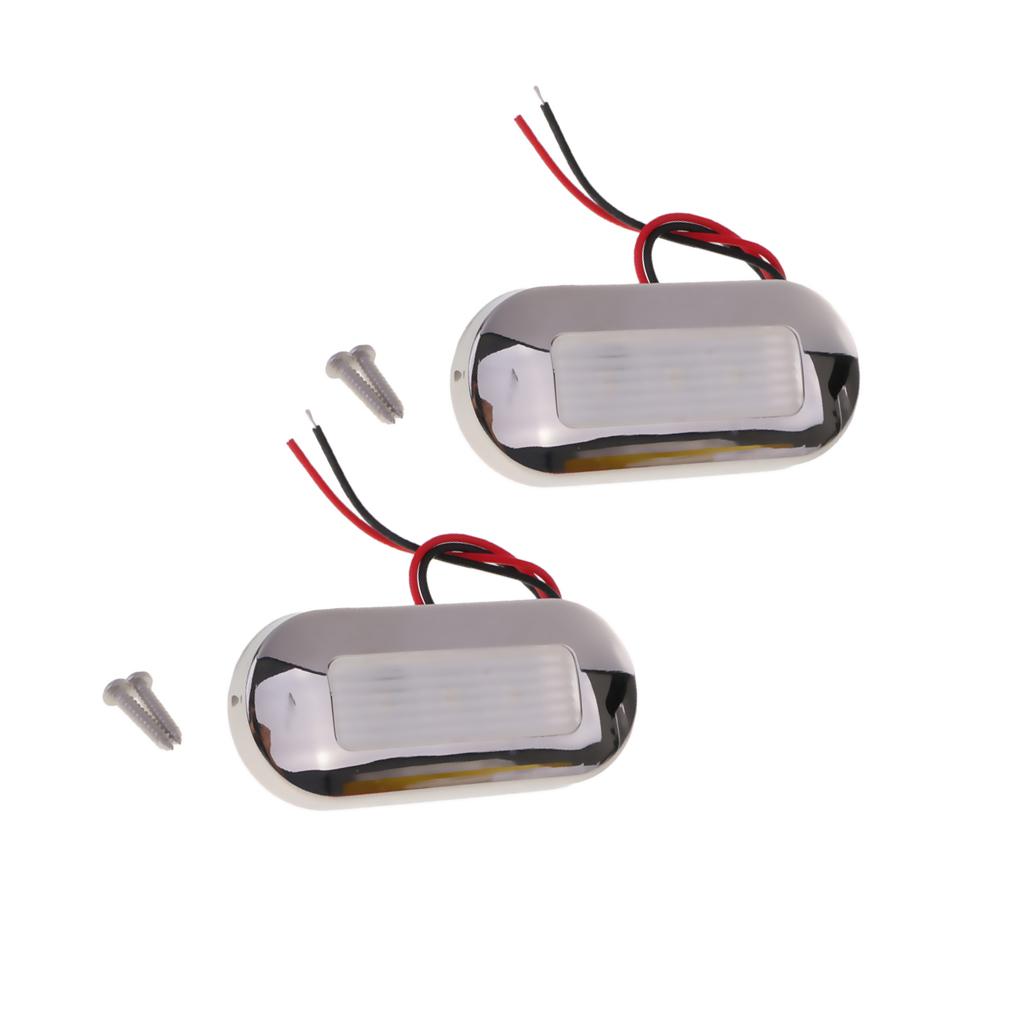 2pcs 12V Marine 3 LED Oblong Oval Surface Mount Courtesy Accent Light White