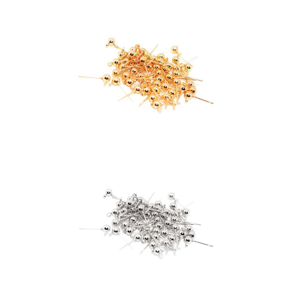 100pcs Ear Pin Studs Solid Ball Post with Loop Earring Findings DIY Craft