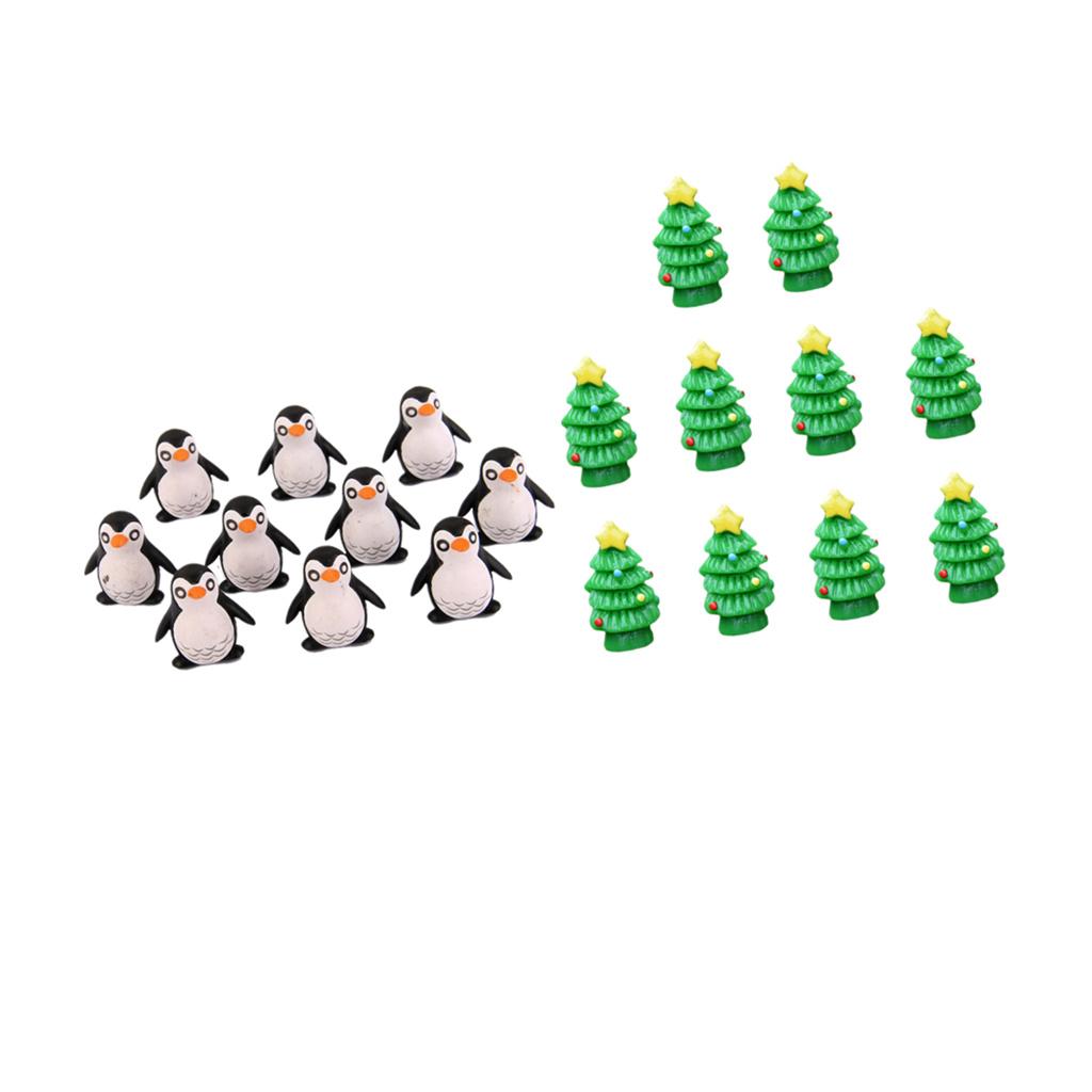 20Pieces Micro Landscape Resin Bonsai Fairy Garden Decor Xmas Trees &Penguin
