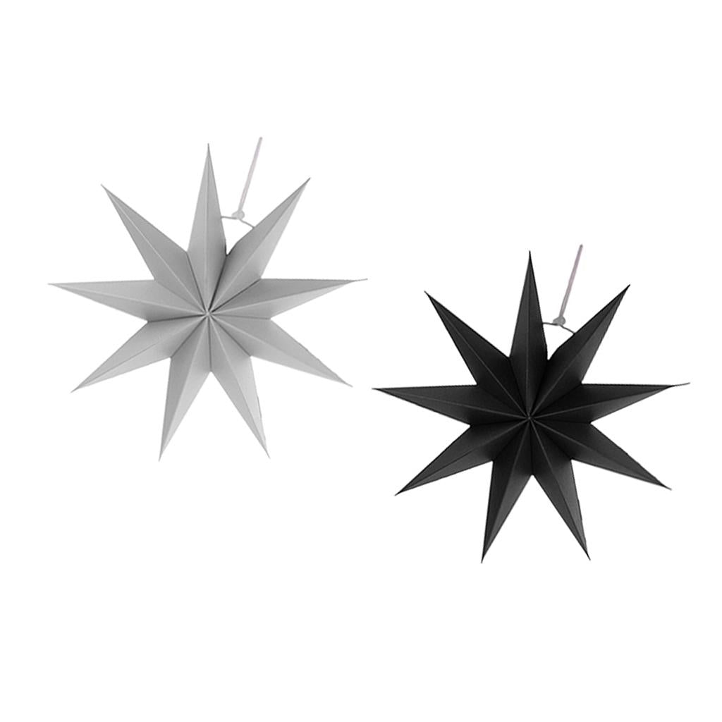 2 Pieces 3D Paper 9 Point Star Home Party Hanging Decor Gray and Black