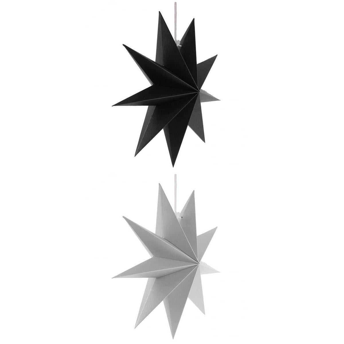 2 Pieces 3D Paper 9 Point Star Home Party Hanging Decor Gray and Black