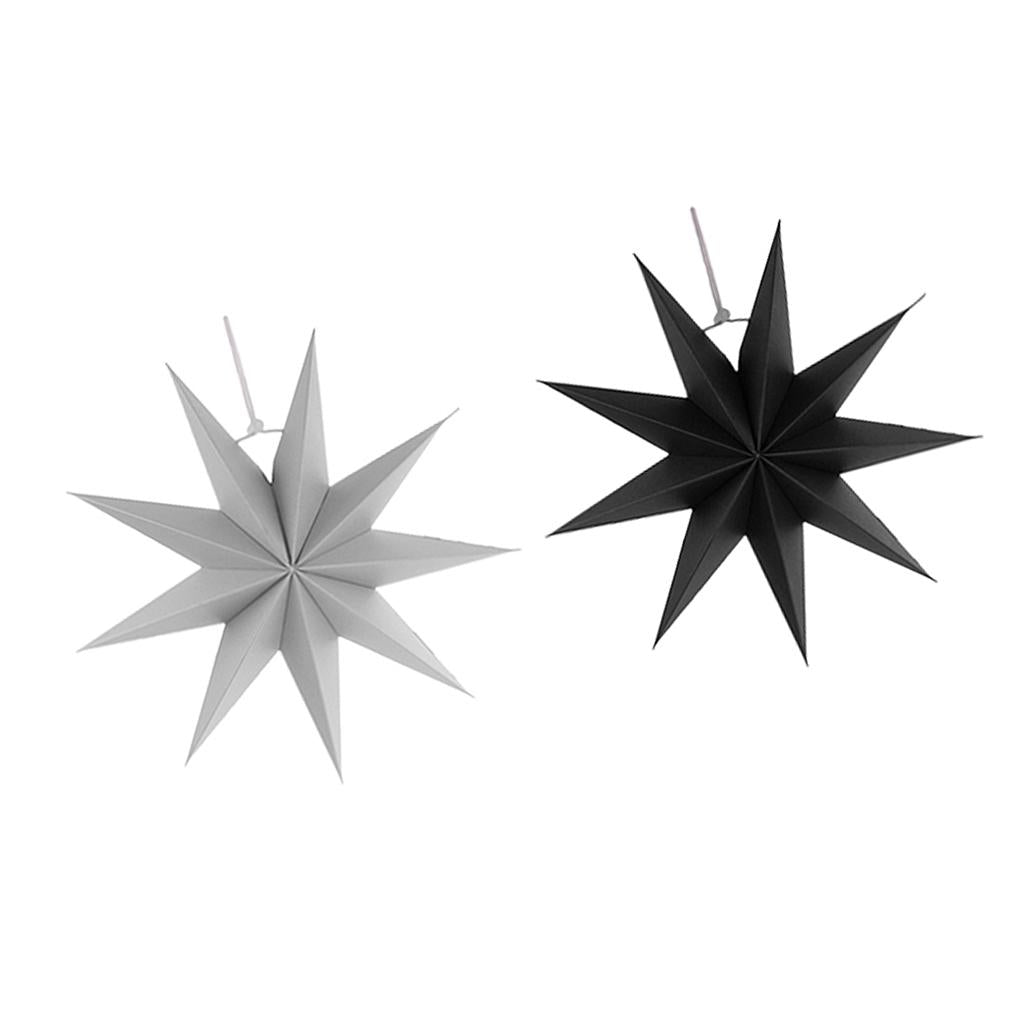2 Pieces 3D Paper 9 Point Star Home Party Hanging Decor Gray and Black
