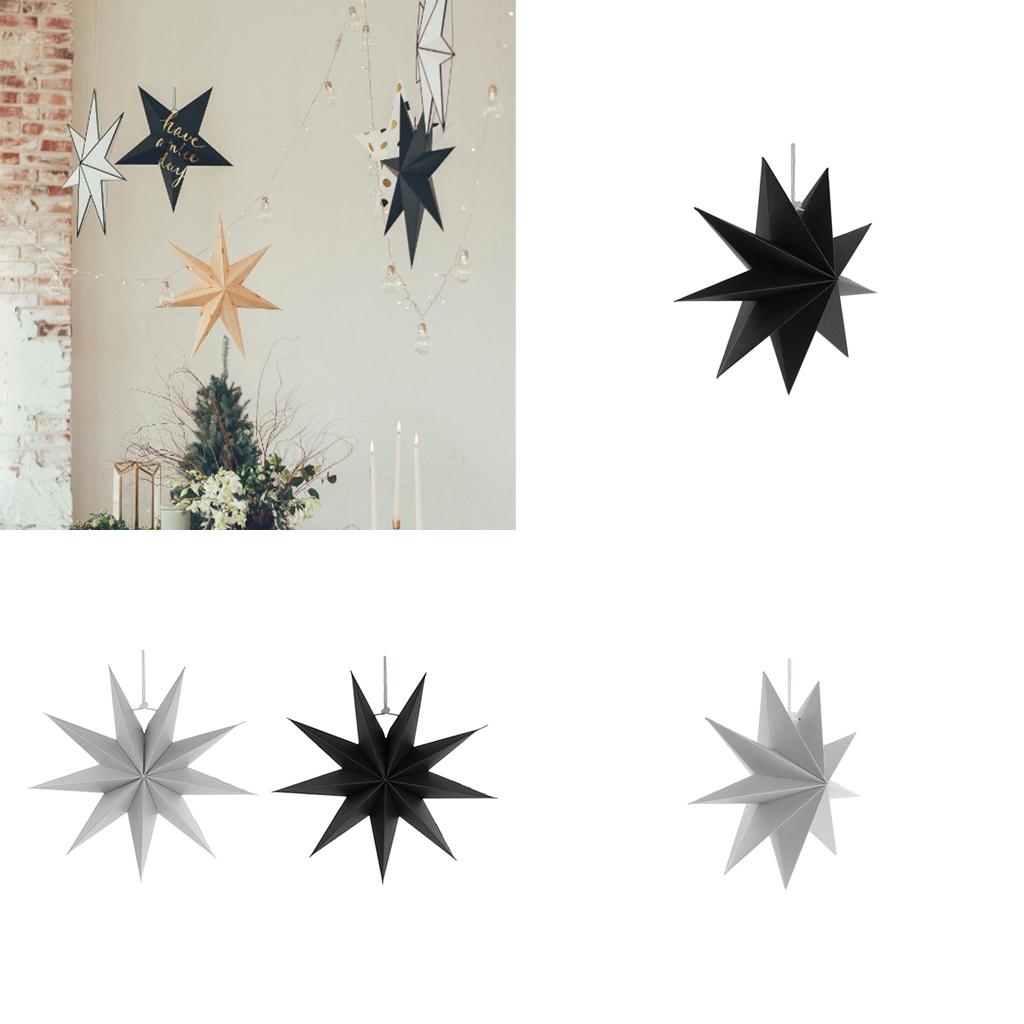 2 Pieces 3D Paper 9 Point Star Home Party Hanging Decor Gray and Black