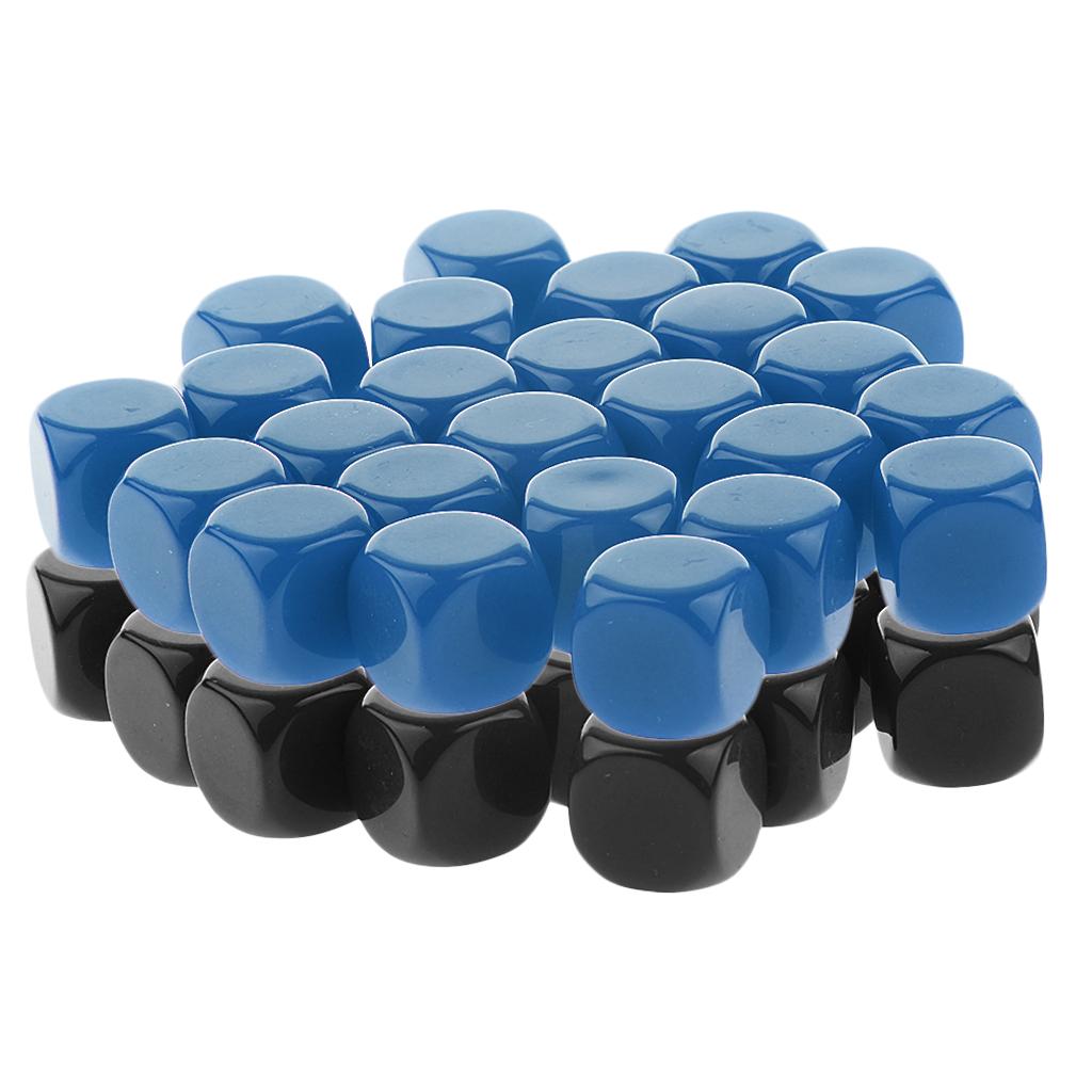 50 Pieces Opaque Blank Six Sided Dice D6 for D&D RPG Gaming Black and Blue