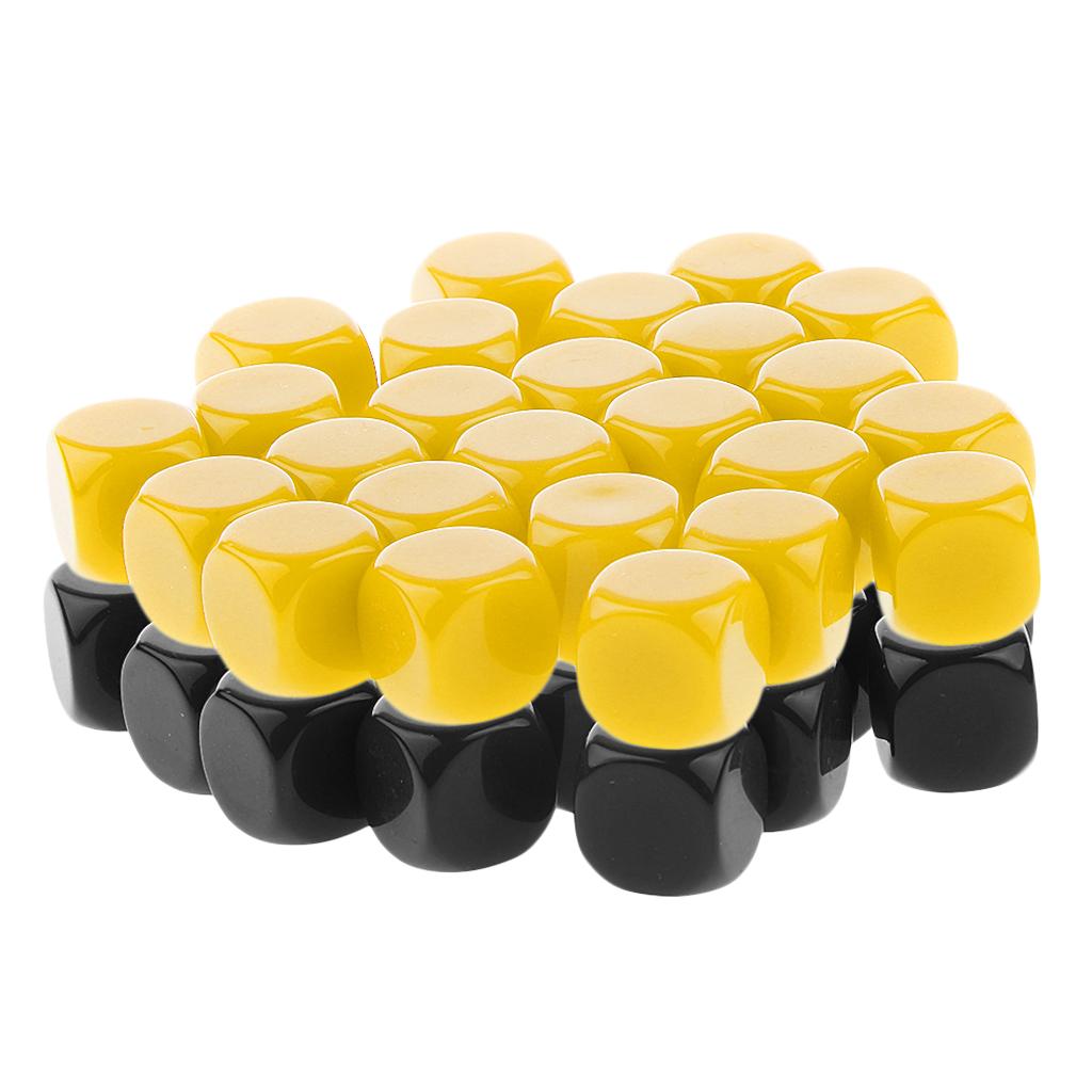 50 Pieces Opaque Blank Six Sided Dice D6 for D&D RPG Gaming Black and Yellow