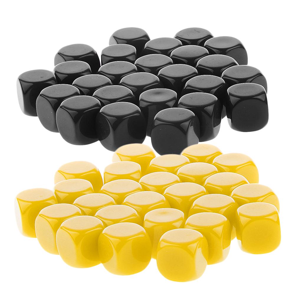 50 Pieces Opaque Blank Six Sided Dice D6 for D&D RPG Gaming Black and Yellow
