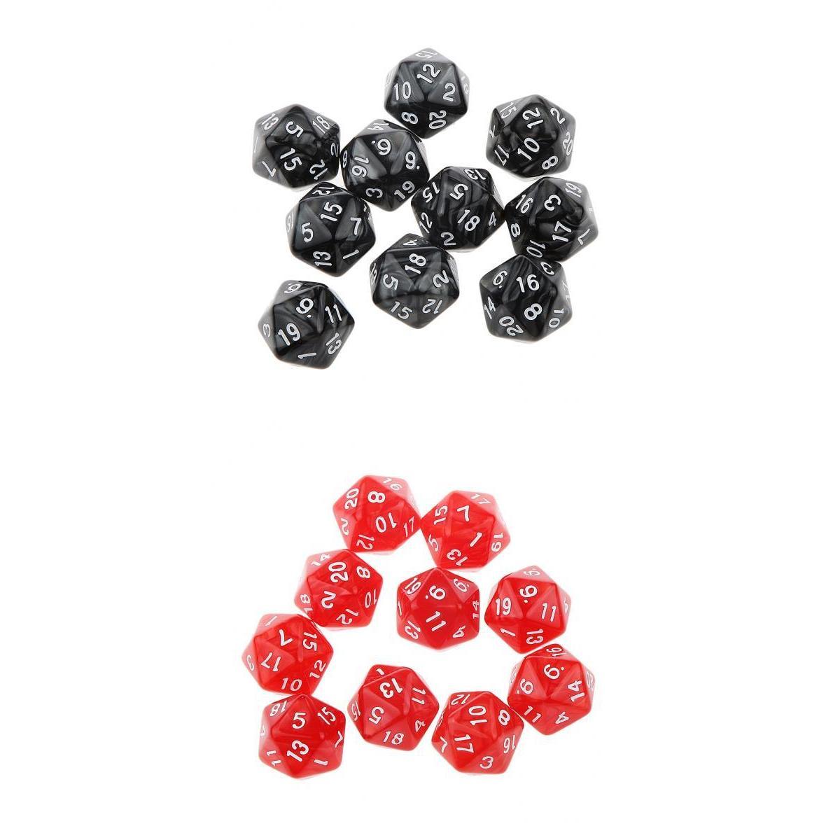 20Piece Twenty Sided Dice D20 for Playing D&D RPG Party Game Toy Red & Black