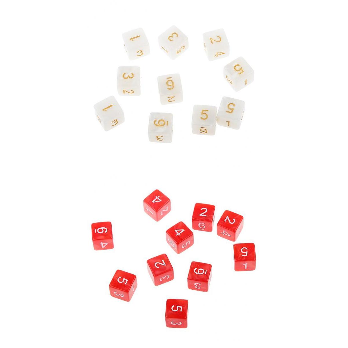 20Piece Six Sided Dice D6 for Playing D&D RPG Party Game White and Red