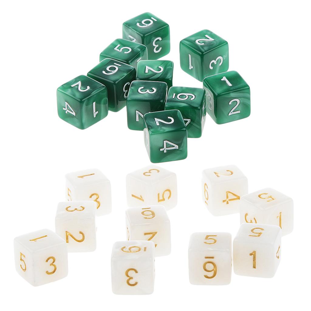 20Piece Six Sided Dice D6 for Playing D&D RPG Party Game White and Green
