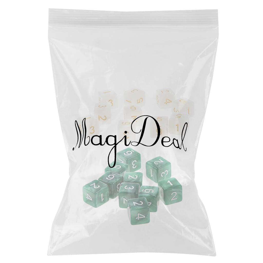 20Piece Six Sided Dice D6 for Playing D&D RPG Party Game White and Green