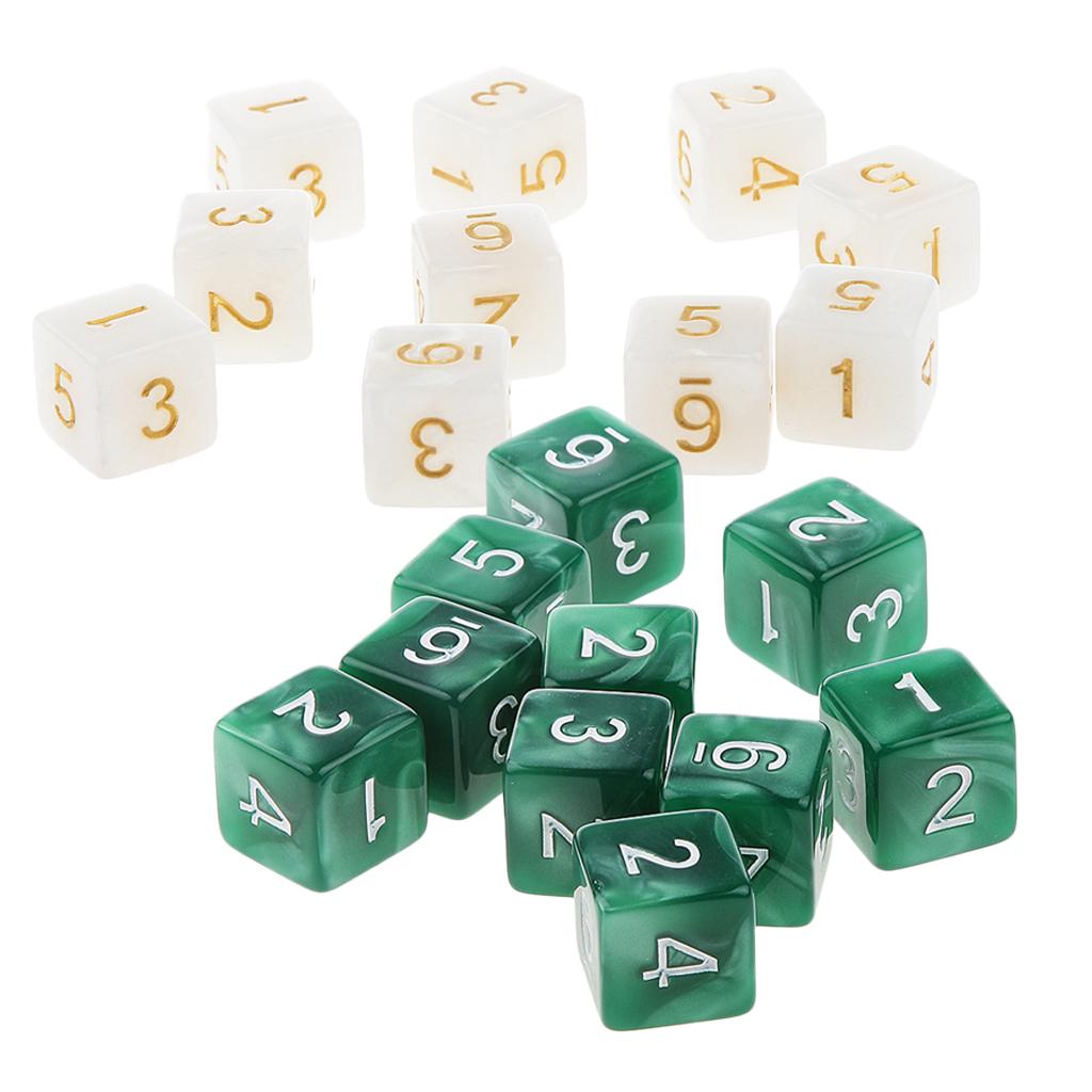20Piece Six Sided Dice D6 for Playing D&D RPG Party Game White and Green