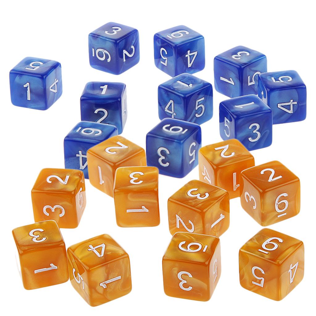 20Piece Six Sided Dice D6 for Playing D&D RPG Party Game Coffee and Blue