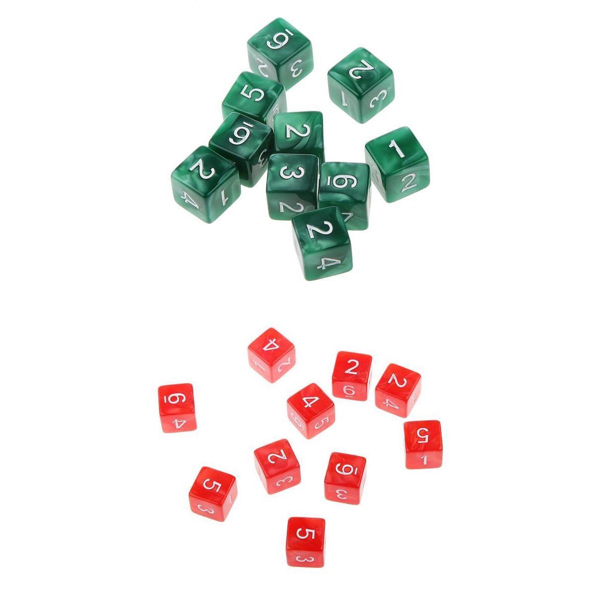 20Piece Six Sided Dice D6 for Playing D&D RPG Party Game Green and Red